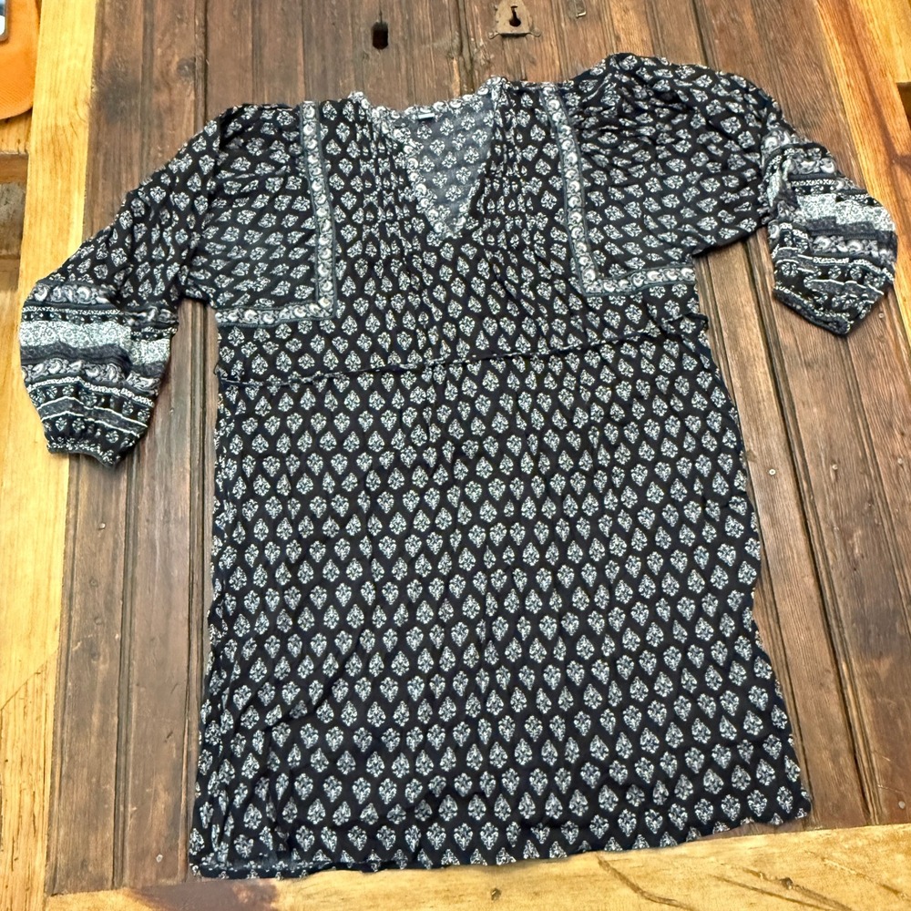 Old Navy Womens Black White Floral Paisley Print V-Neck Tunic Dress Large